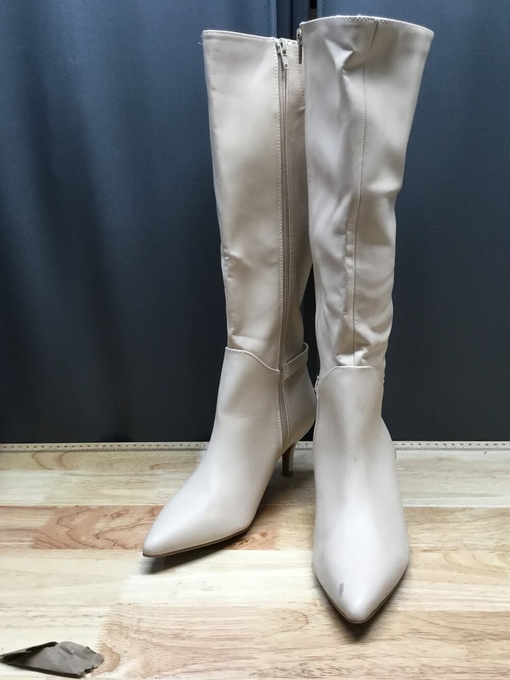 Charter Club Women's 8 Beige Leather Pointed Toe Stiletto Heel Dress Boots